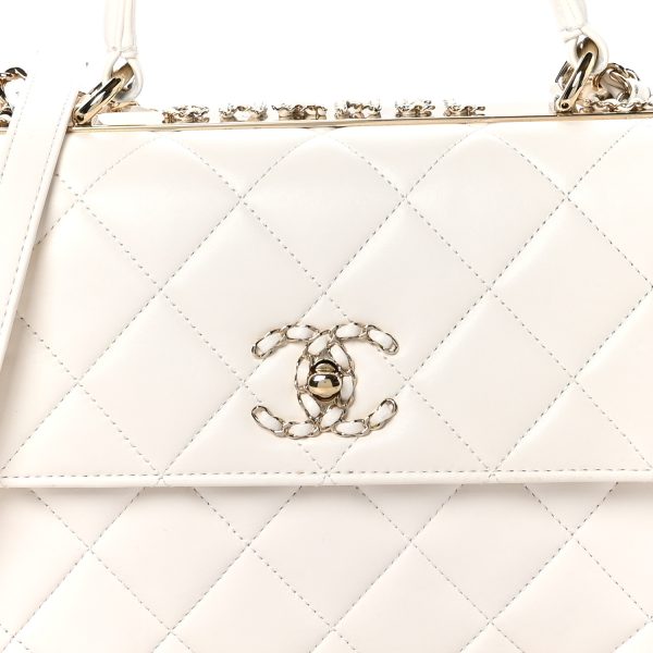 Chanel Lambskin Quilted Small Trendy Chain CC Flap Dual Handle Bag White - Image 2