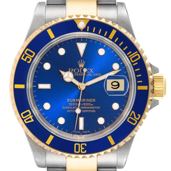 Rolex Submariner Blue Dial Steel Yellow Gold Mens Watch 16613 Box Papers - Image 3