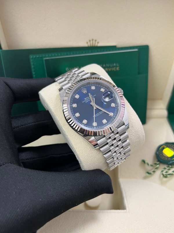 Rolex Datejust 41 Fluted Bezel Blue Diamond Dial Jubilee Bracelet 126334 - Image 8