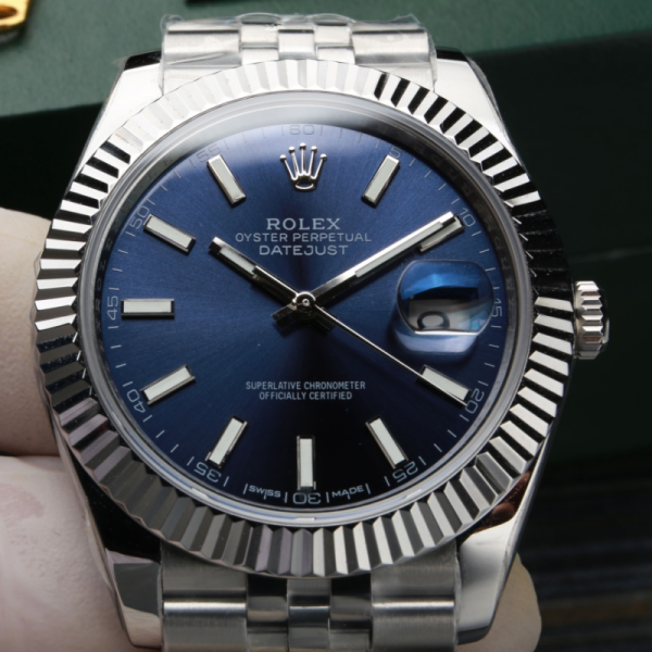 Rolex Datejust 41 NEW 2023 Blue Index Stick Dial Fluted Bezel Stainless Steel Jubilee Bracelet - Image 5