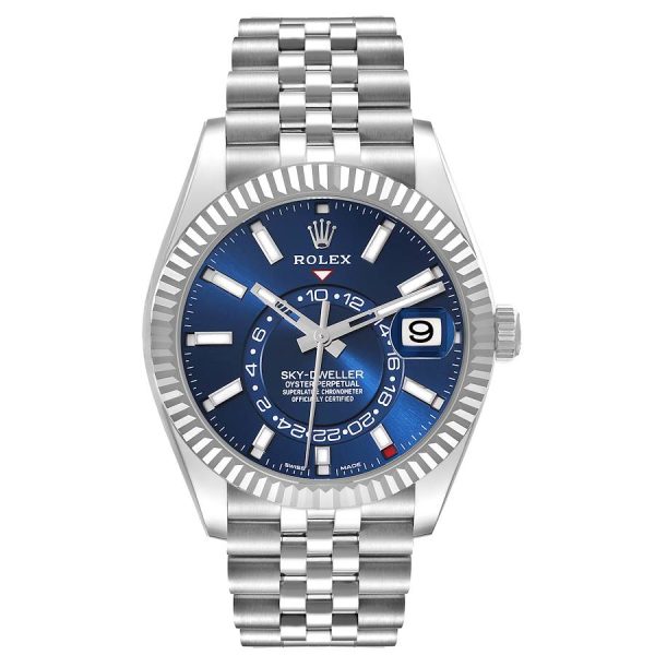 Rolex Sky-Dweller Blue Dial Steel Jubilee Bracelet Mens Watch 326934 Box Card