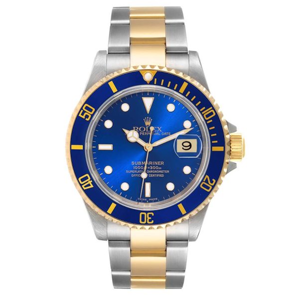 Rolex Submariner Blue Dial Steel Yellow Gold Mens Watch 16613 Box Papers