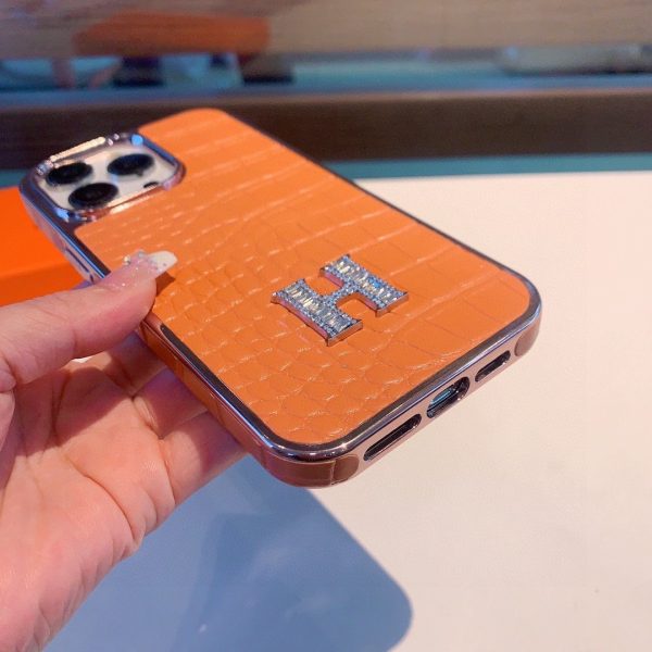 HERMES crocodile pattern H orange phone case - Image 2