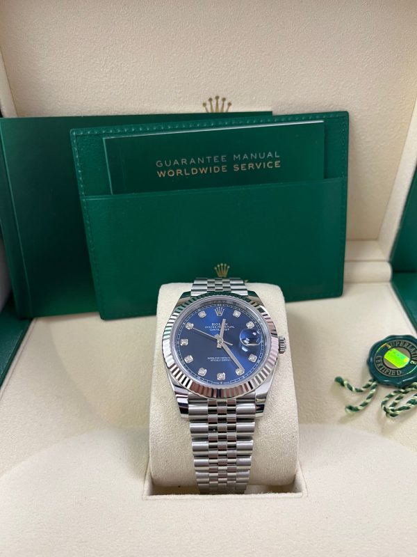 Rolex Datejust 41 Fluted Bezel Blue Diamond Dial Jubilee Bracelet 126334 - Image 2