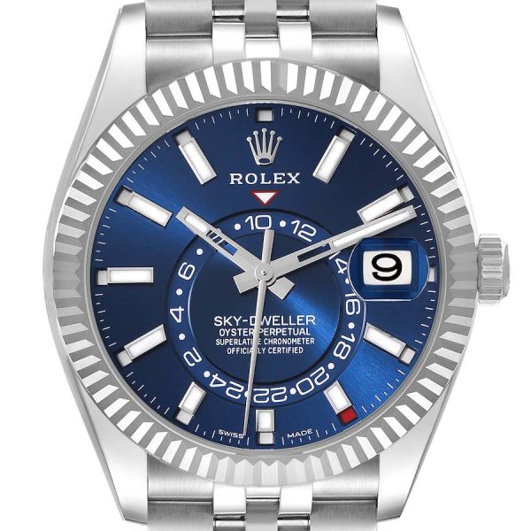 Rolex Sky-Dweller Blue Dial Steel Jubilee Bracelet Mens Watch 326934 Box Card - Image 3