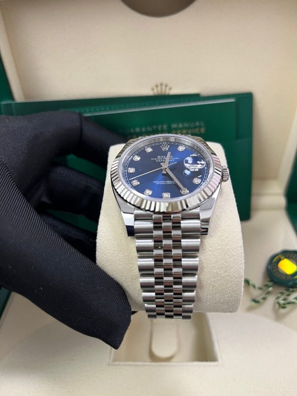 Rolex Datejust 41 Fluted Bezel Blue Diamond Dial Jubilee Bracelet 126334 - Image 5