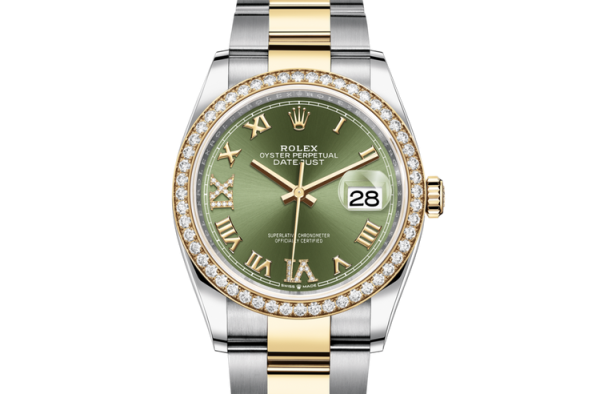 Rolex DATEJUST 36 Oyster, 36 mm, Oystersteel, yellow gold and diamonds